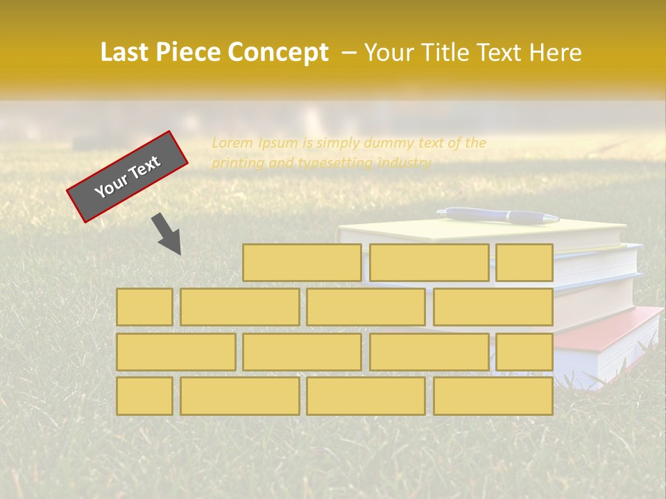 A Stack Of Books Sitting On Top Of A Lush Green Field PowerPoint Template