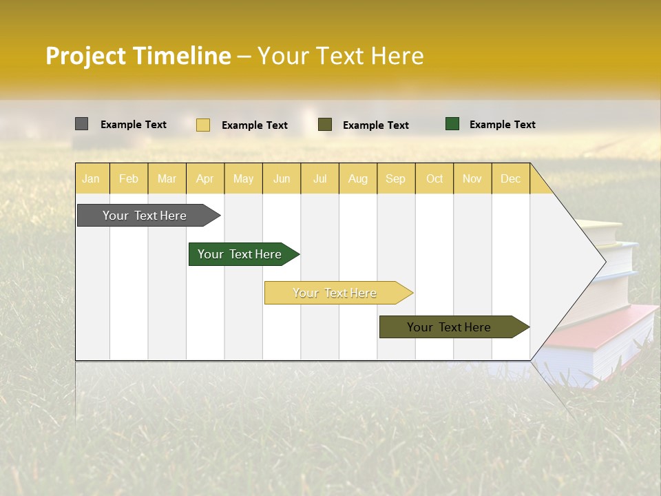 A Stack Of Books Sitting On Top Of A Lush Green Field PowerPoint Template