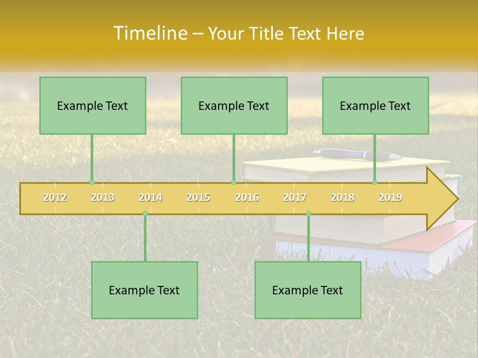 A Stack Of Books Sitting On Top Of A Lush Green Field PowerPoint Template