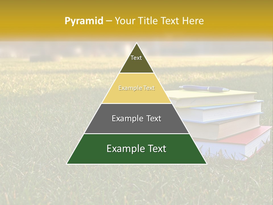 A Stack Of Books Sitting On Top Of A Lush Green Field PowerPoint Template