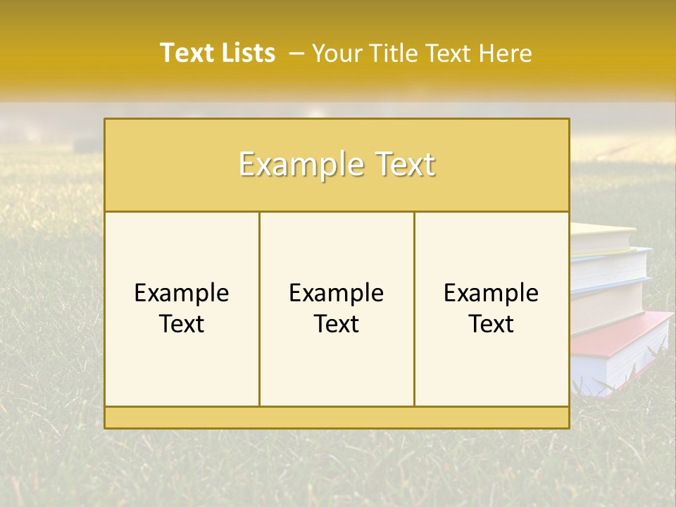 A Stack Of Books Sitting On Top Of A Lush Green Field PowerPoint Template