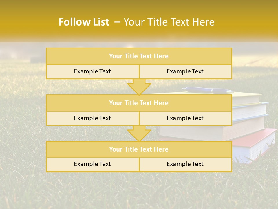 A Stack Of Books Sitting On Top Of A Lush Green Field PowerPoint Template