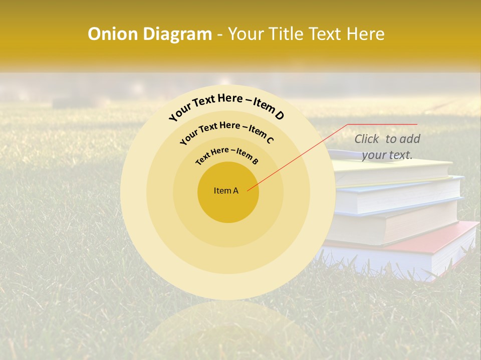 A Stack Of Books Sitting On Top Of A Lush Green Field PowerPoint Template