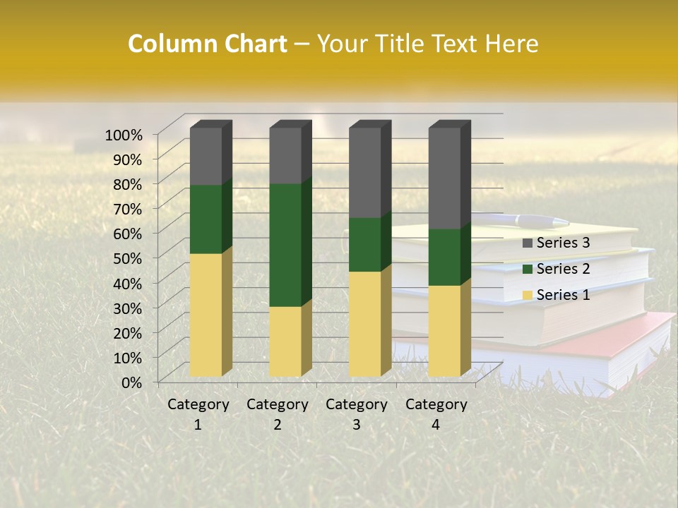 A Stack Of Books Sitting On Top Of A Lush Green Field PowerPoint Template