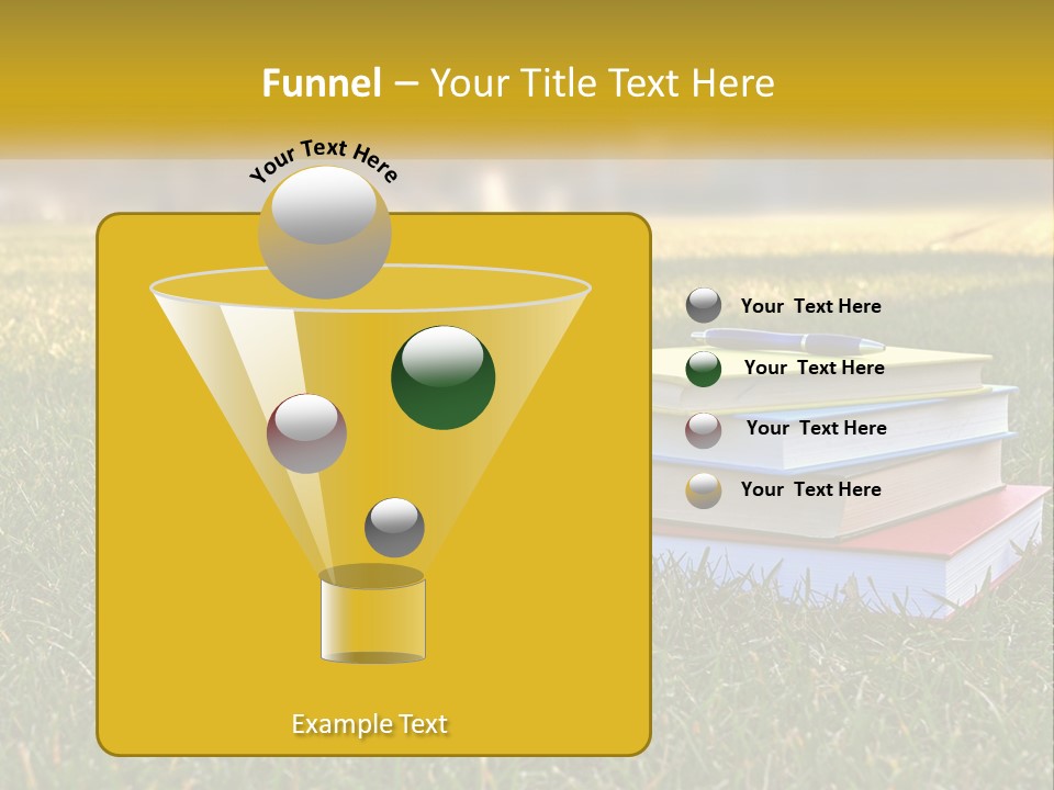A Stack Of Books Sitting On Top Of A Lush Green Field PowerPoint Template