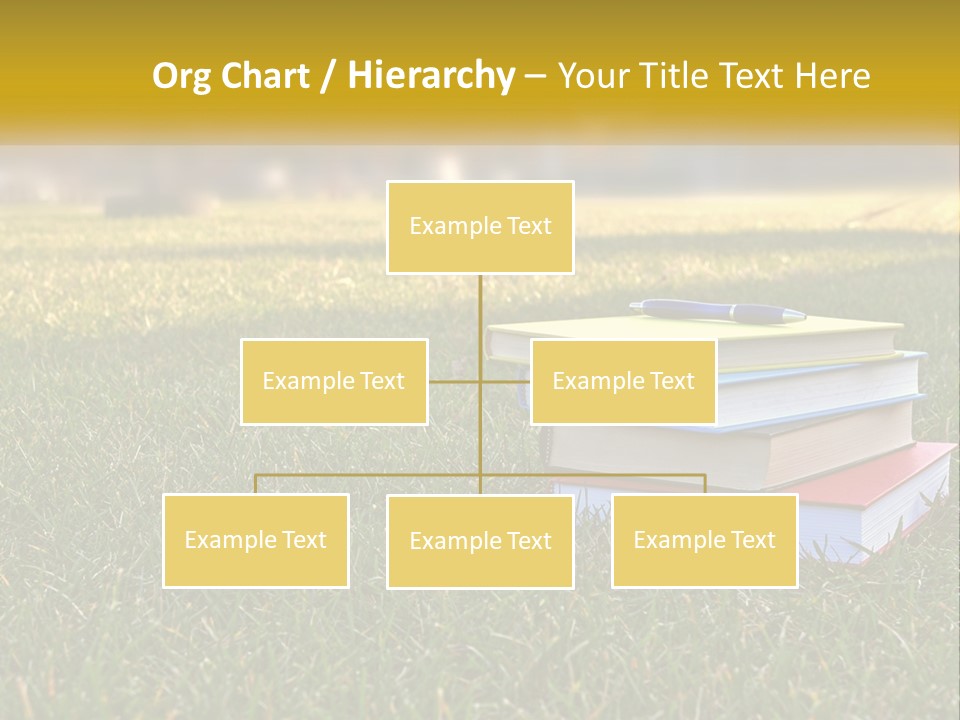 A Stack Of Books Sitting On Top Of A Lush Green Field PowerPoint Template
