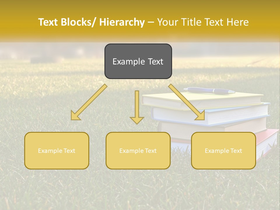 A Stack Of Books Sitting On Top Of A Lush Green Field PowerPoint Template