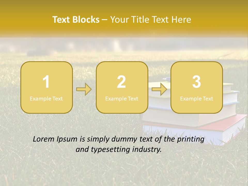 A Stack Of Books Sitting On Top Of A Lush Green Field PowerPoint Template