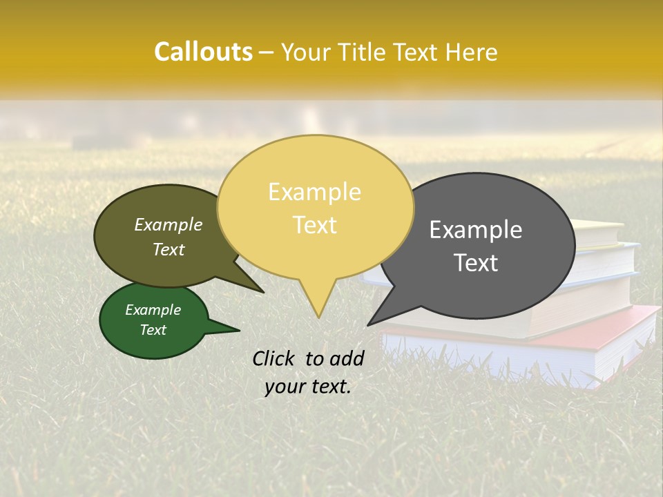 A Stack Of Books Sitting On Top Of A Lush Green Field PowerPoint Template