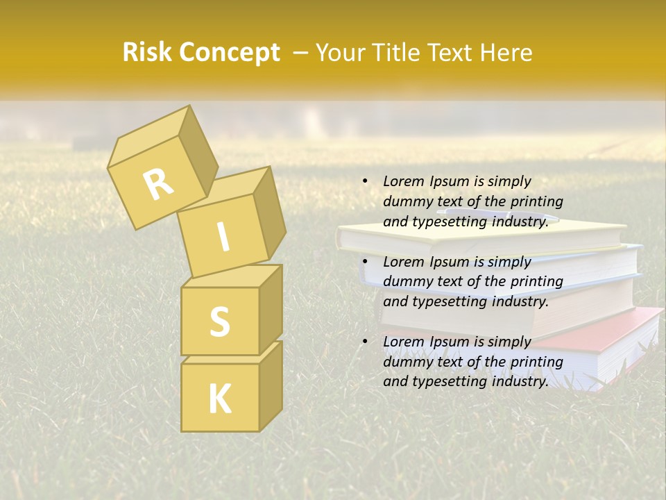 A Stack Of Books Sitting On Top Of A Lush Green Field PowerPoint Template