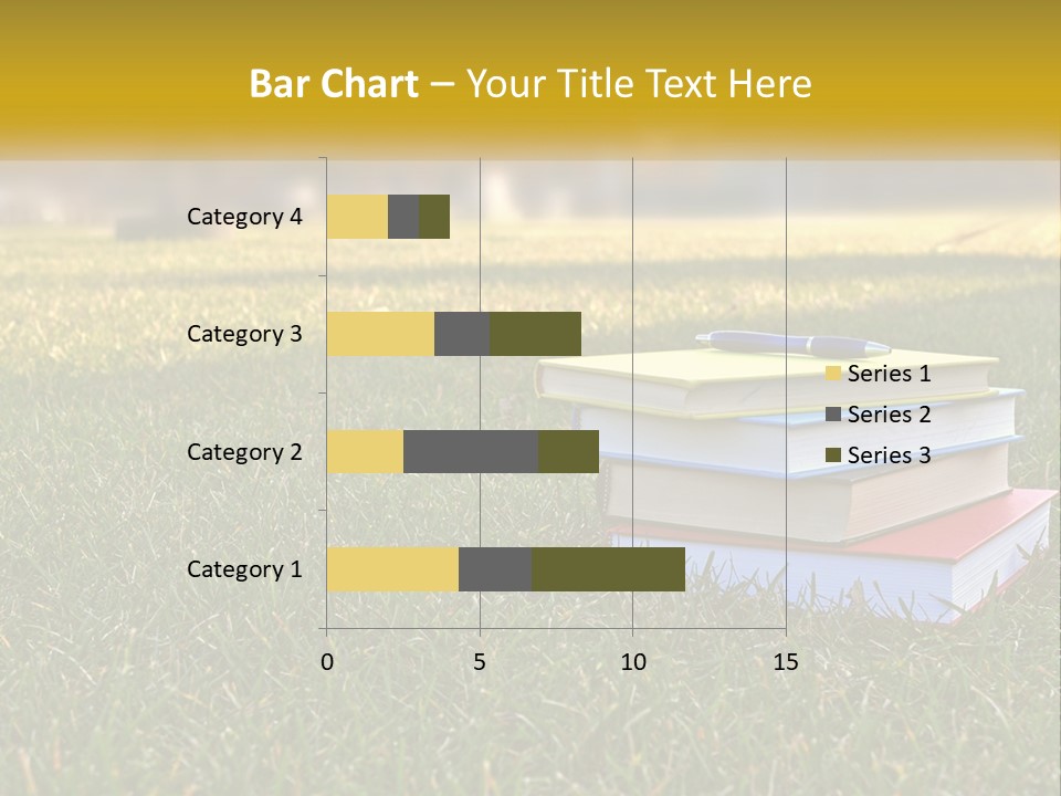 A Stack Of Books Sitting On Top Of A Lush Green Field PowerPoint Template