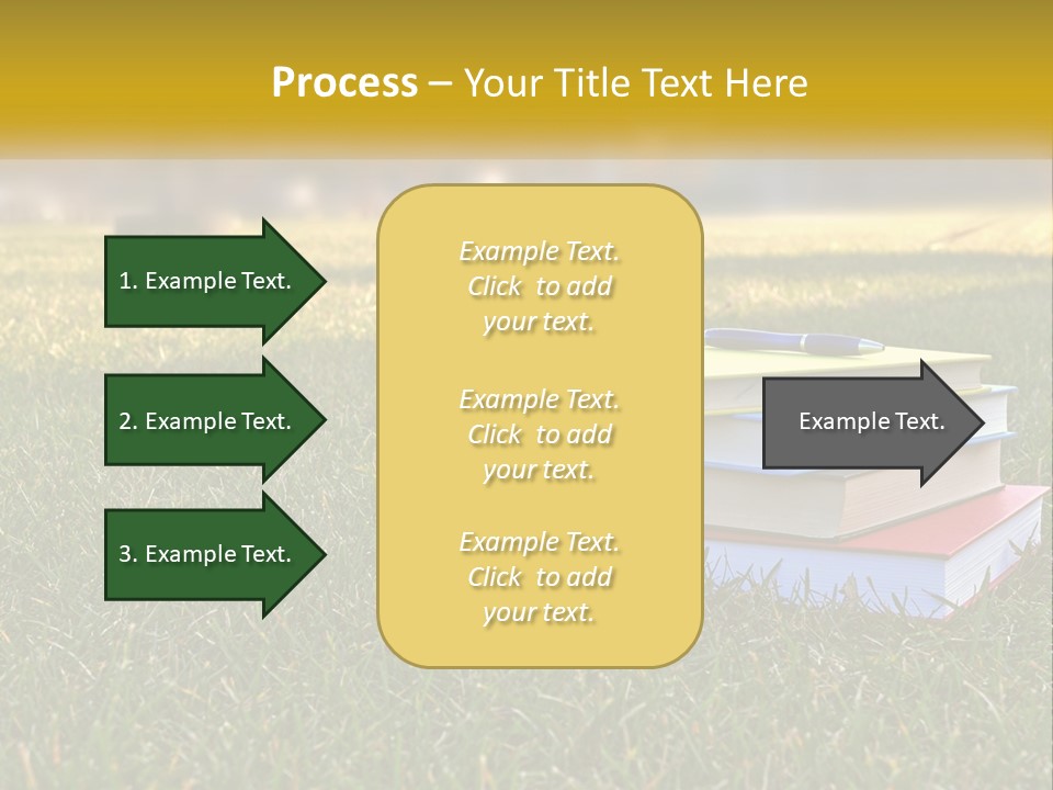 A Stack Of Books Sitting On Top Of A Lush Green Field PowerPoint Template