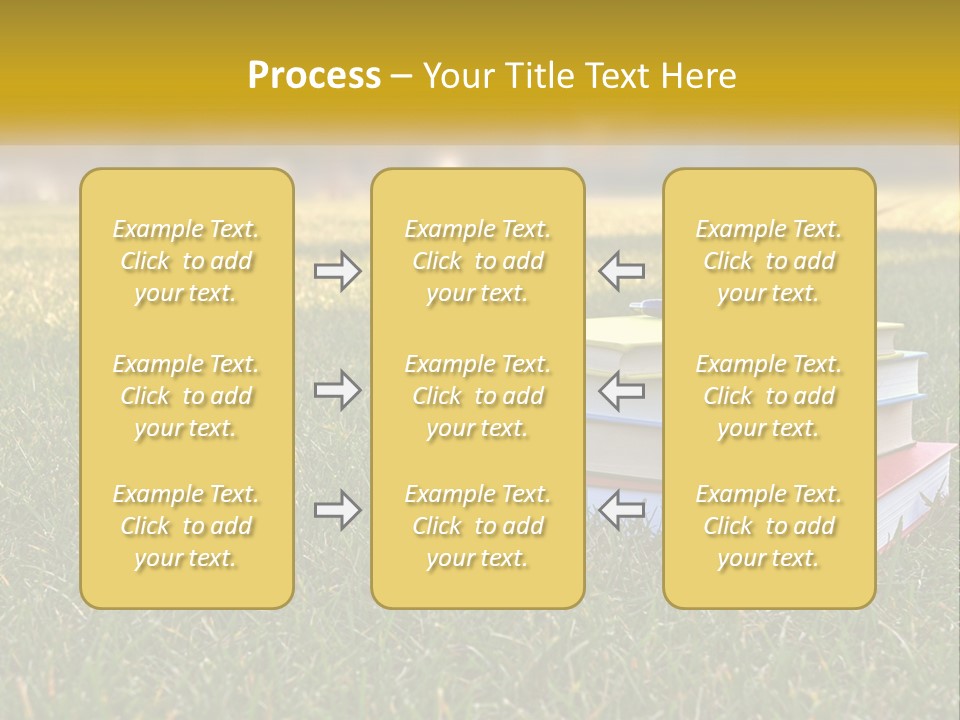 A Stack Of Books Sitting On Top Of A Lush Green Field PowerPoint Template