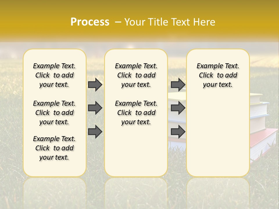 A Stack Of Books Sitting On Top Of A Lush Green Field PowerPoint Template