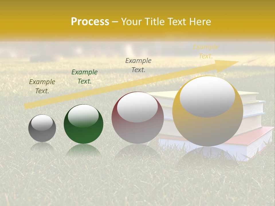 A Stack Of Books Sitting On Top Of A Lush Green Field PowerPoint Template