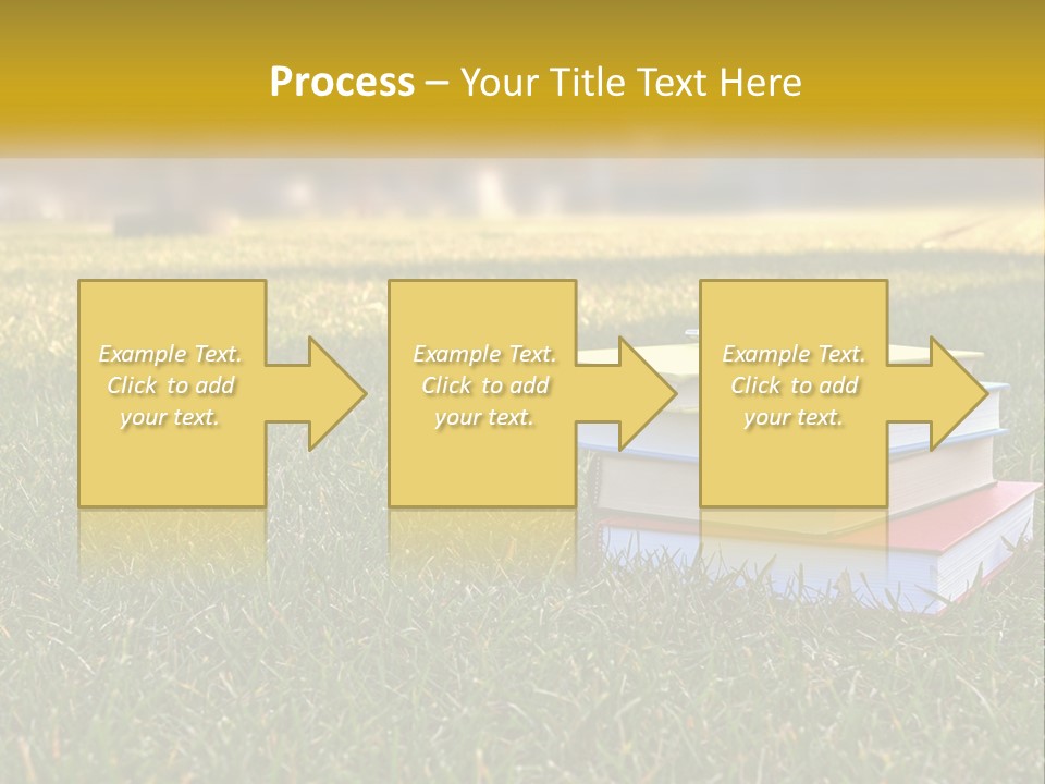 A Stack Of Books Sitting On Top Of A Lush Green Field PowerPoint Template