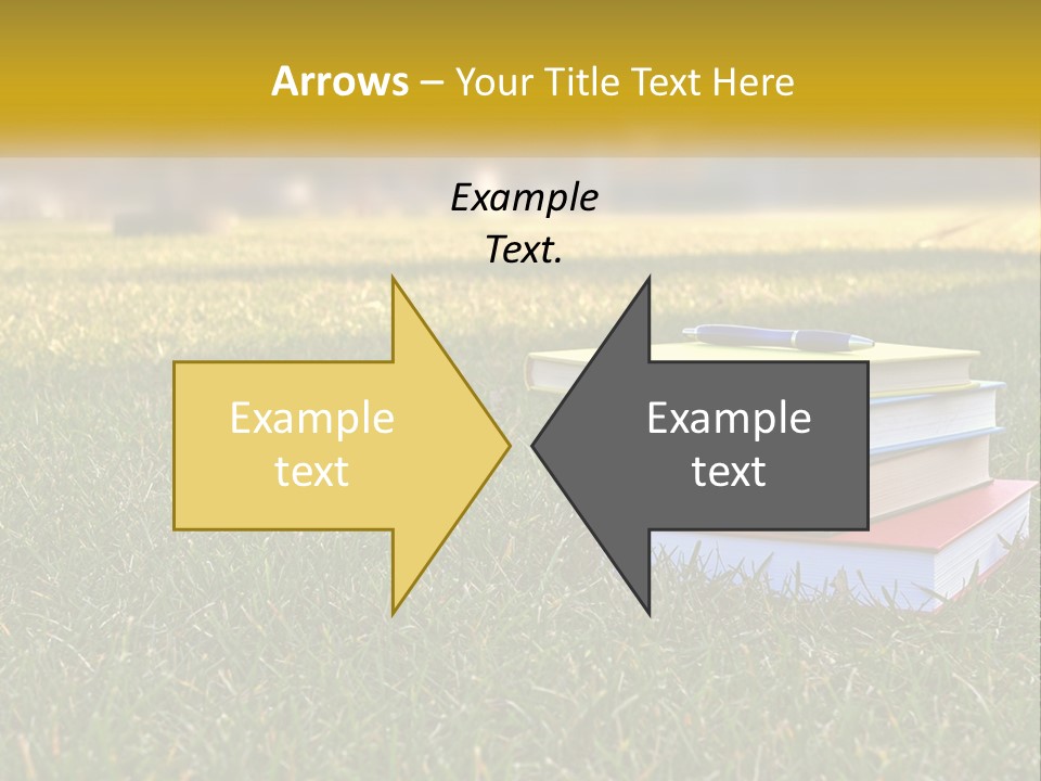 A Stack Of Books Sitting On Top Of A Lush Green Field PowerPoint Template