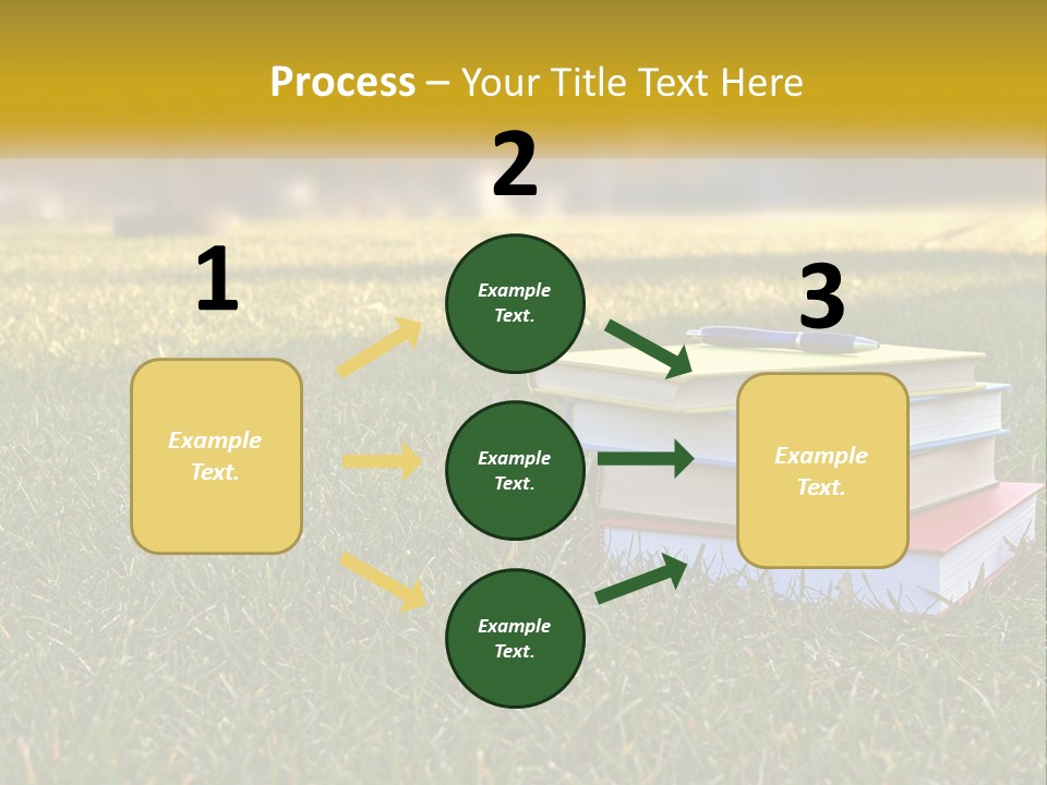 A Stack Of Books Sitting On Top Of A Lush Green Field PowerPoint Template