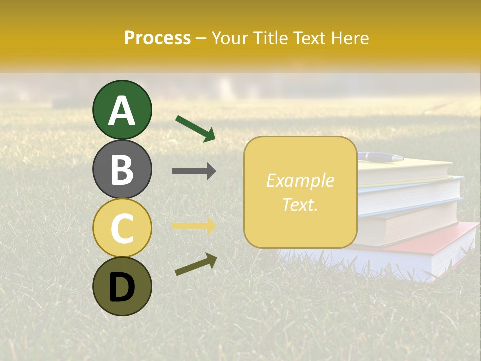 A Stack Of Books Sitting On Top Of A Lush Green Field PowerPoint Template