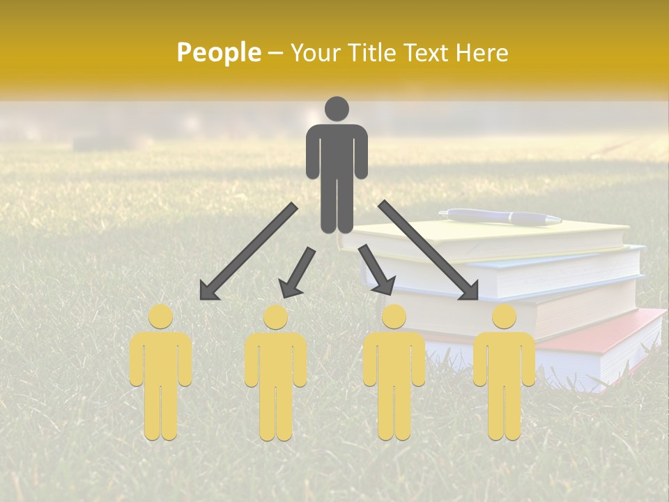 A Stack Of Books Sitting On Top Of A Lush Green Field PowerPoint Template