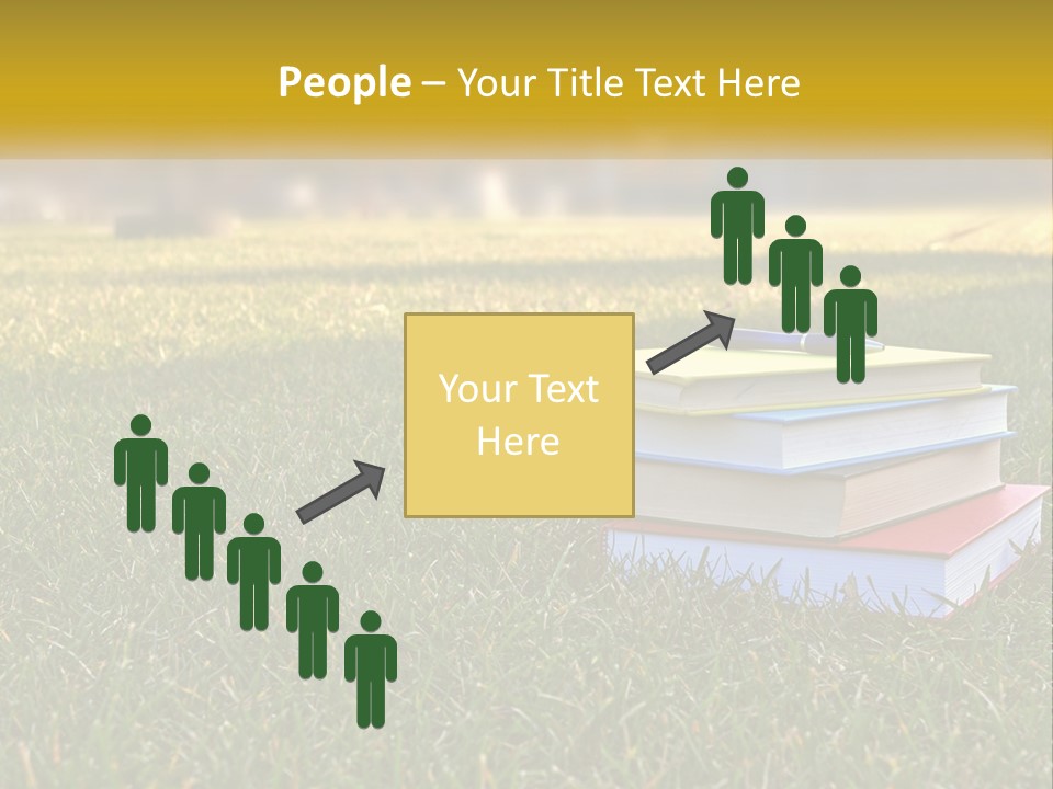 A Stack Of Books Sitting On Top Of A Lush Green Field PowerPoint Template