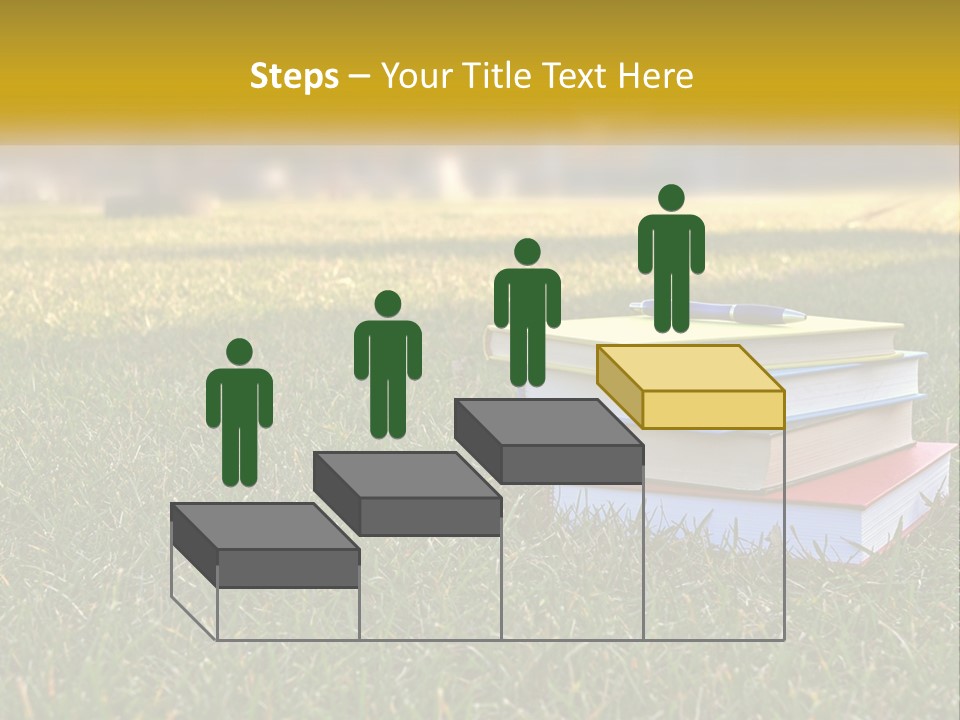 A Stack Of Books Sitting On Top Of A Lush Green Field PowerPoint Template