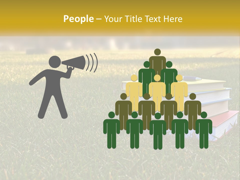 A Stack Of Books Sitting On Top Of A Lush Green Field PowerPoint Template