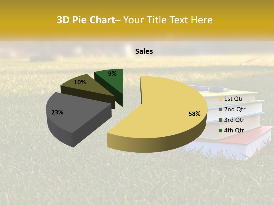 A Stack Of Books Sitting On Top Of A Lush Green Field PowerPoint Template
