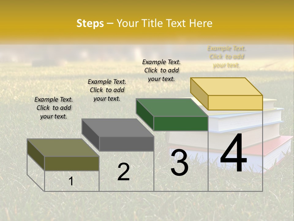 A Stack Of Books Sitting On Top Of A Lush Green Field PowerPoint Template