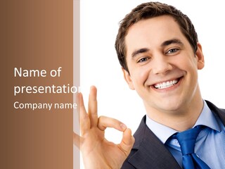 A Man In A Suit And Tie Making A Peace Sign PowerPoint Template