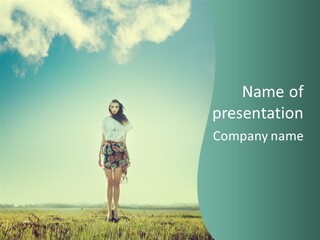 A Woman Standing In A Field With A Blue Sky In The Background PowerPoint Template
