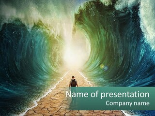 A Man Standing In Front Of A Large Wave PowerPoint Template