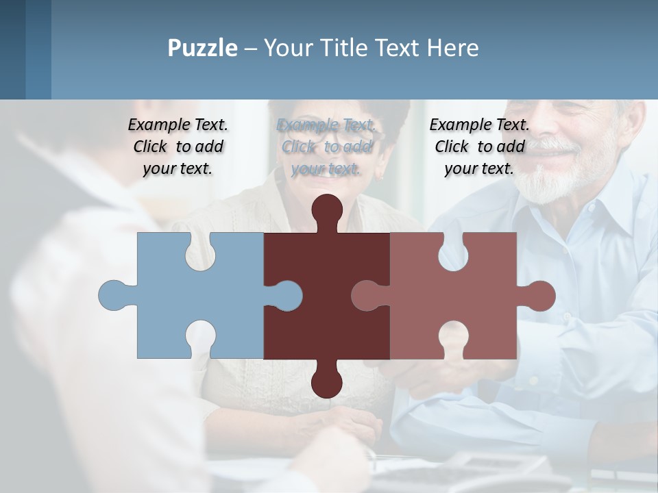A Couple Of People Shaking Hands Over A Desk PowerPoint Template
