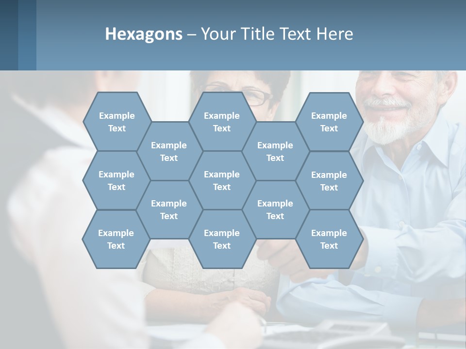 A Couple Of People Shaking Hands Over A Desk PowerPoint Template