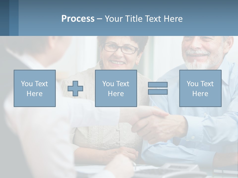 A Couple Of People Shaking Hands Over A Desk PowerPoint Template