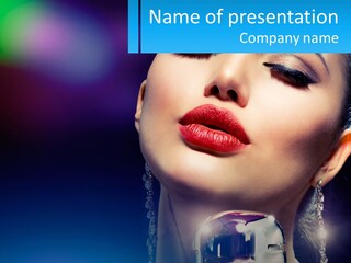 A Woman With A Red Lipstick And A Blue Background PowerPoint Template