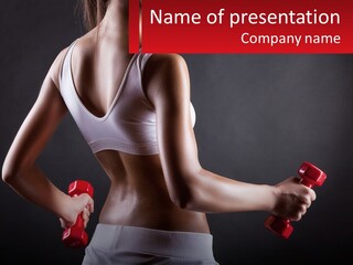 A Woman Holding Two Red Dumbs In Her Hands PowerPoint Template
