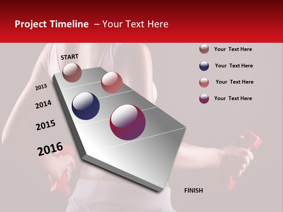 A Woman Holding Two Red Dumbs In Her Hands PowerPoint Template