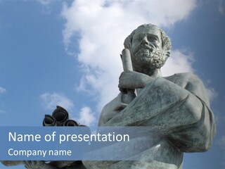 A Statue Of A Man With A Pipe In His Hand PowerPoint Template