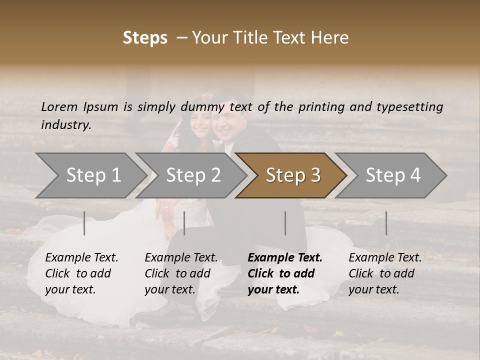A Newly Married Couple Sitting On Steps In Front Of A Building PowerPoint Template