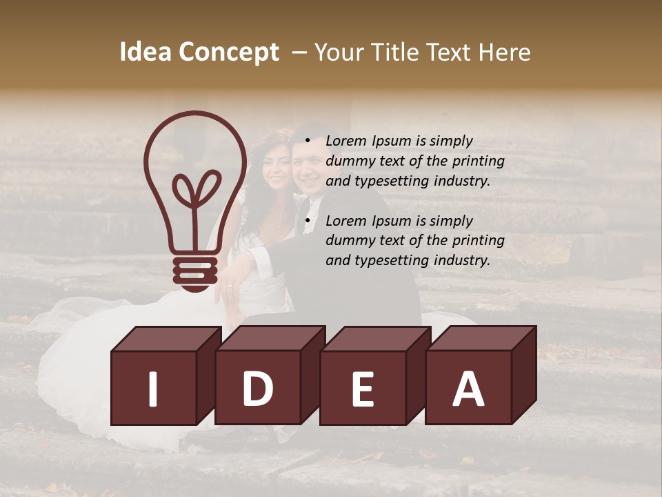 A Newly Married Couple Sitting On Steps In Front Of A Building PowerPoint Template