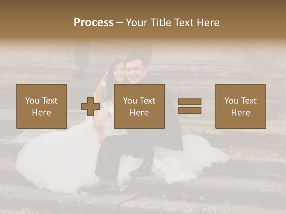 A Newly Married Couple Sitting On Steps In Front Of A Building PowerPoint Template