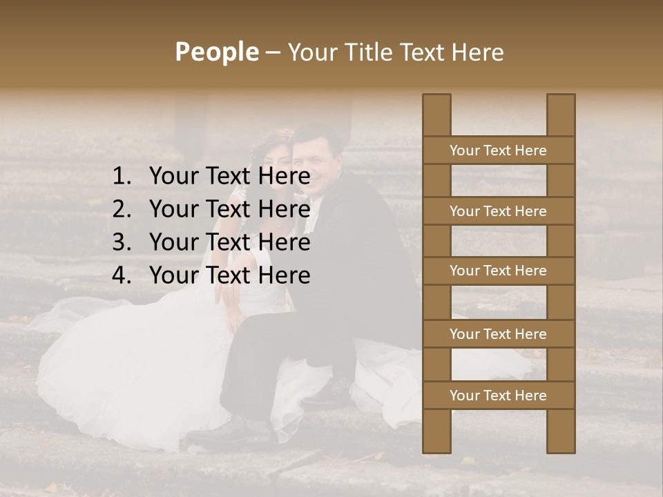 A Newly Married Couple Sitting On Steps In Front Of A Building PowerPoint Template