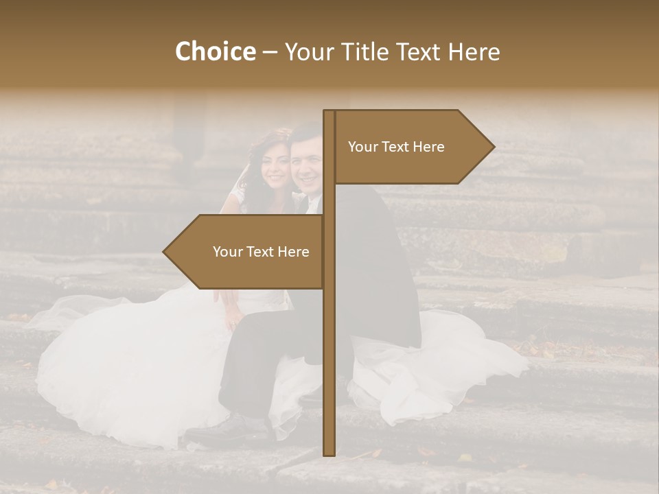 A Newly Married Couple Sitting On Steps In Front Of A Building PowerPoint Template