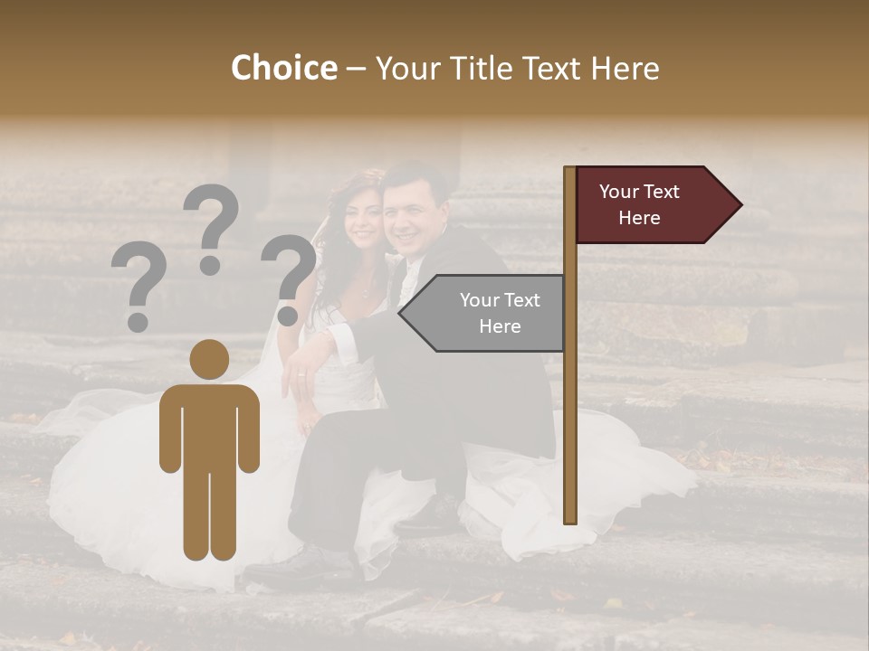 A Newly Married Couple Sitting On Steps In Front Of A Building PowerPoint Template