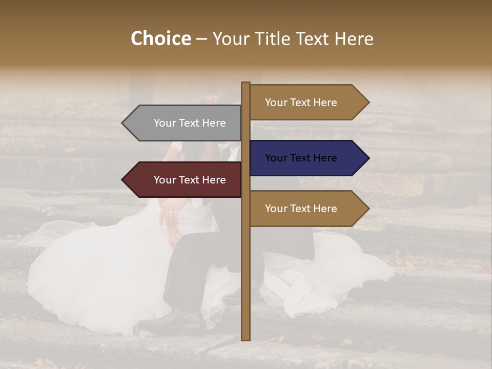 A Newly Married Couple Sitting On Steps In Front Of A Building PowerPoint Template
