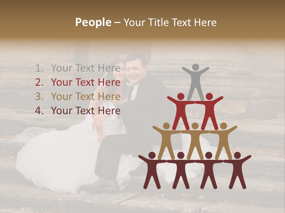 A Newly Married Couple Sitting On Steps In Front Of A Building PowerPoint Template
