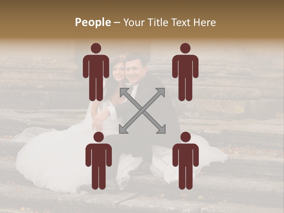 A Newly Married Couple Sitting On Steps In Front Of A Building PowerPoint Template