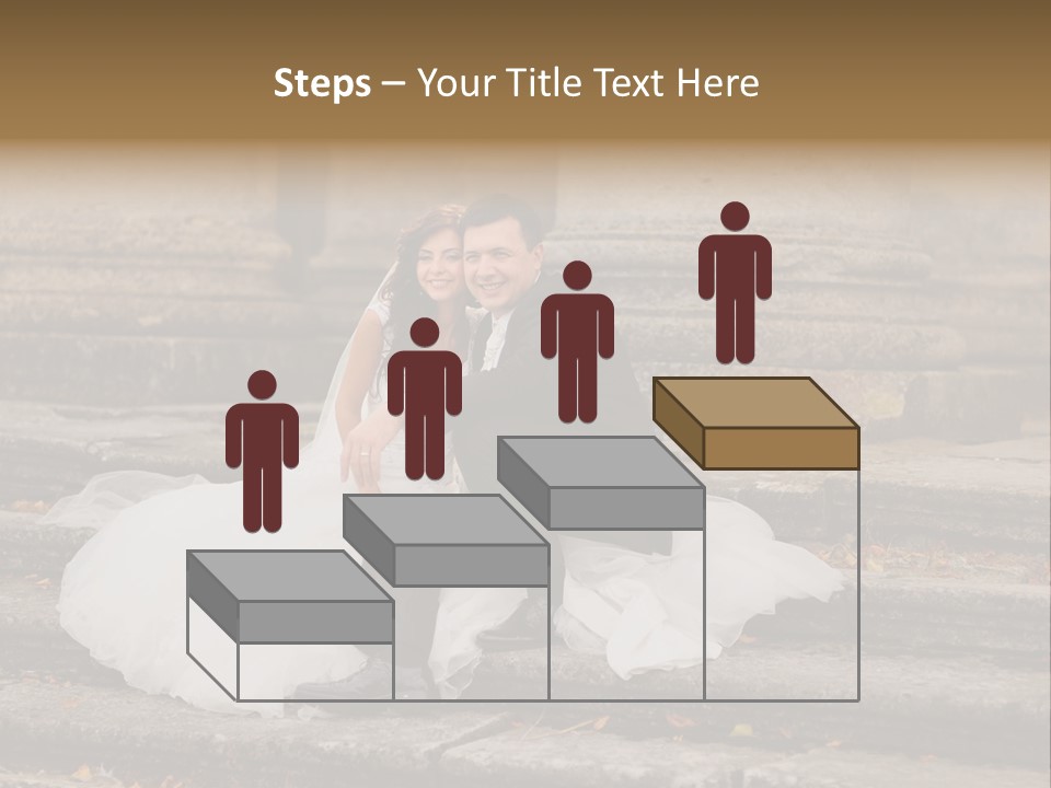 A Newly Married Couple Sitting On Steps In Front Of A Building PowerPoint Template