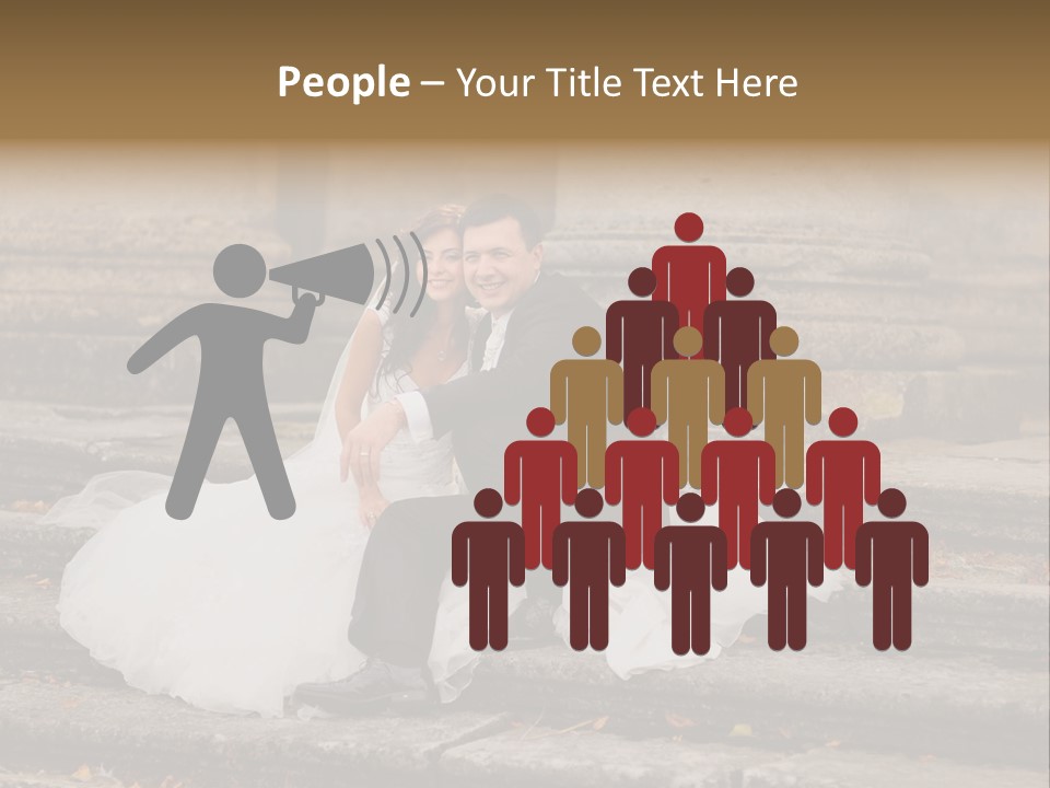 A Newly Married Couple Sitting On Steps In Front Of A Building PowerPoint Template